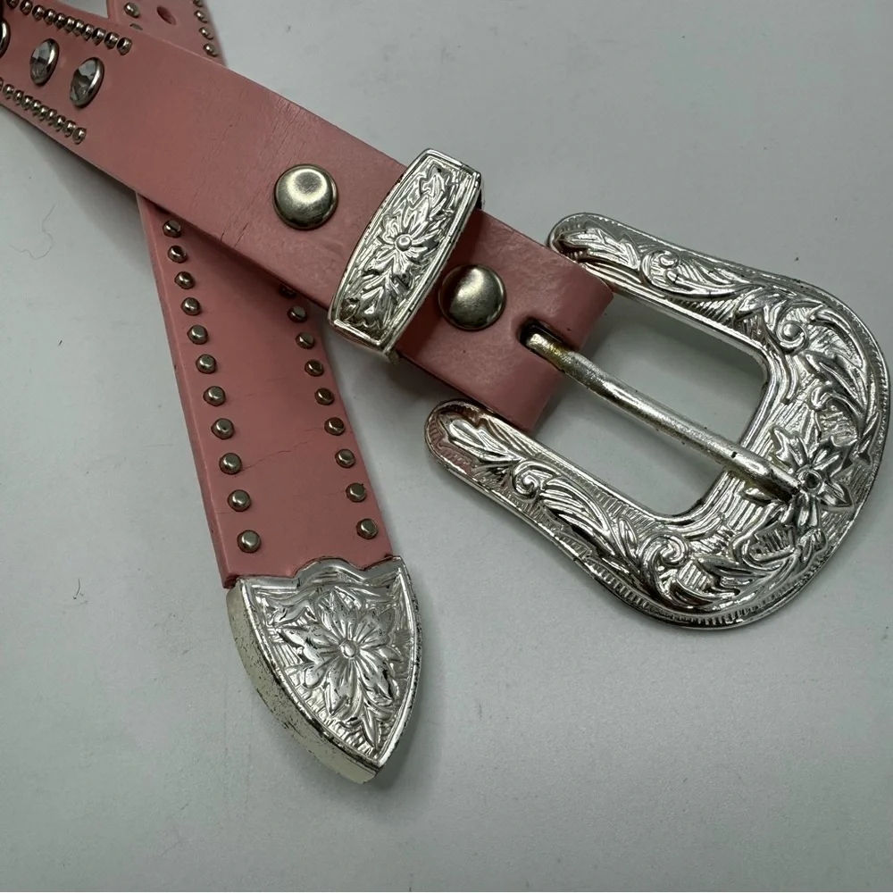 NOCONA Western GIRLS  Pink Leather BELT  Embellished details Size 20